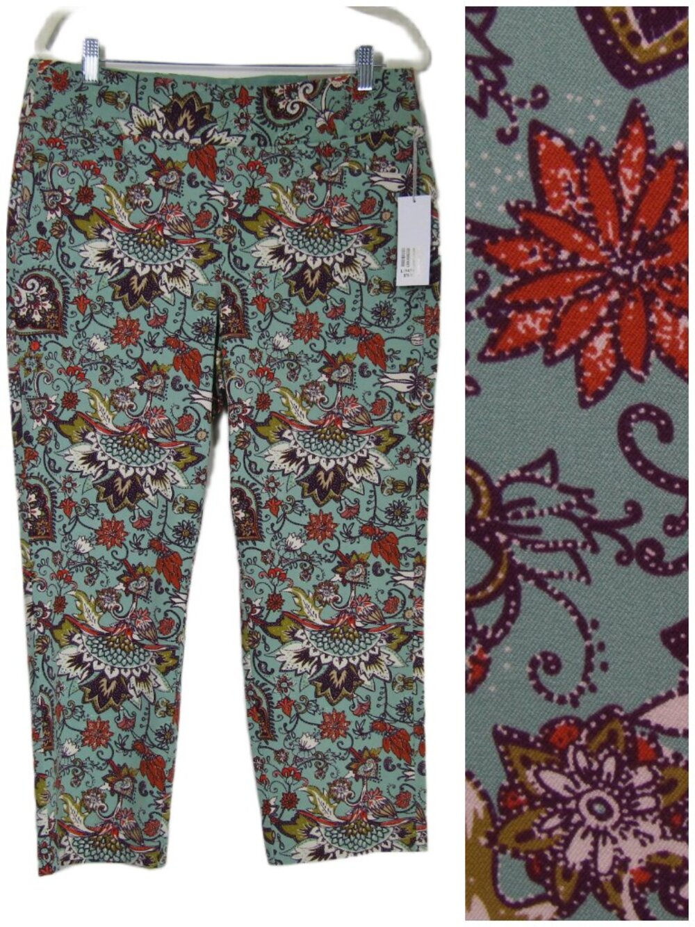 SOFT SURROUNDINGS NWT Floral Straight Leg Crop Stretch Coastal Green Pants L